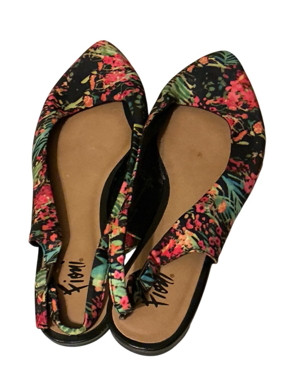 Fioni tropical floral pointed toe slingback flats size 9.5 resort